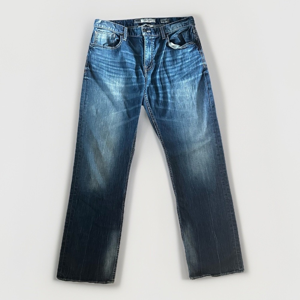 BKE Jake Straight Jeans Mens 34R 34x32 Blue Medium Wash Denim Fade Whisker Y2K